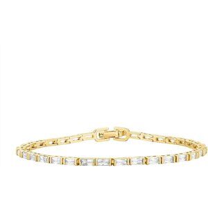 14K Gold Plated CZ Tennis Bracelet for Women with Emerald Cut Simulated Diamonds